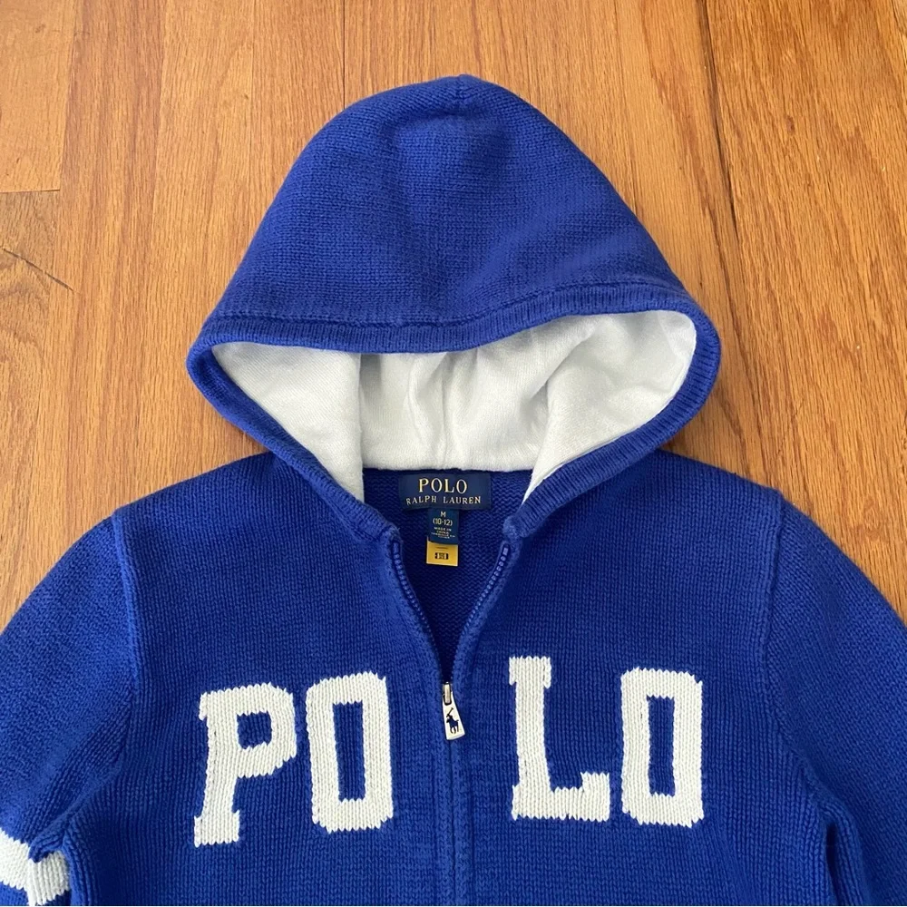 Polo by Ralph Lauren Royal Blue Knit Cotton Zip Sweater with White Accents
